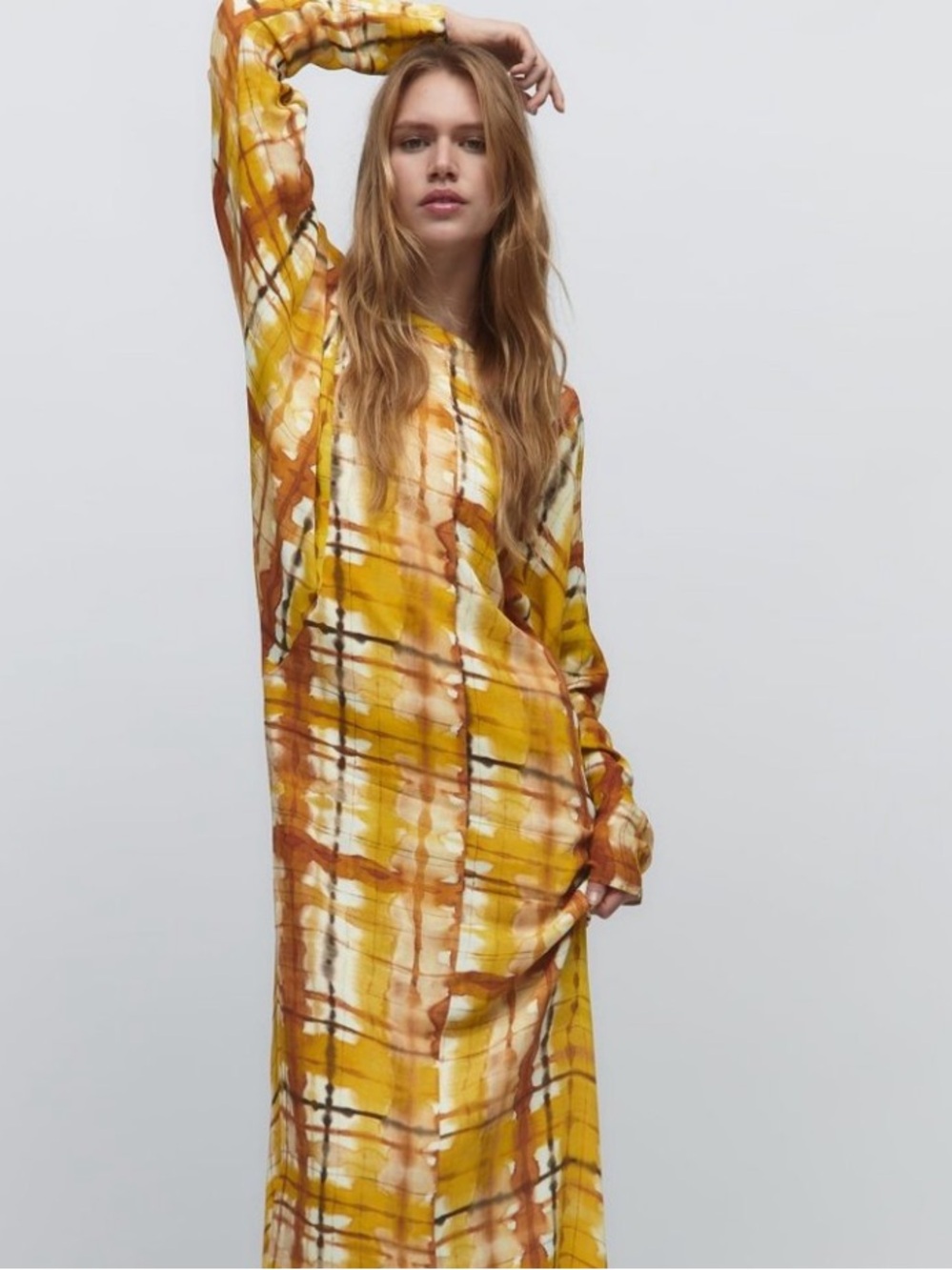 NWOT Zara Tie Dye Plaid Printed Flowy Long Dress bloggers fave